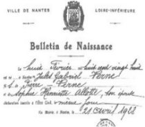 Certificado de nacimiento de Jules Verne